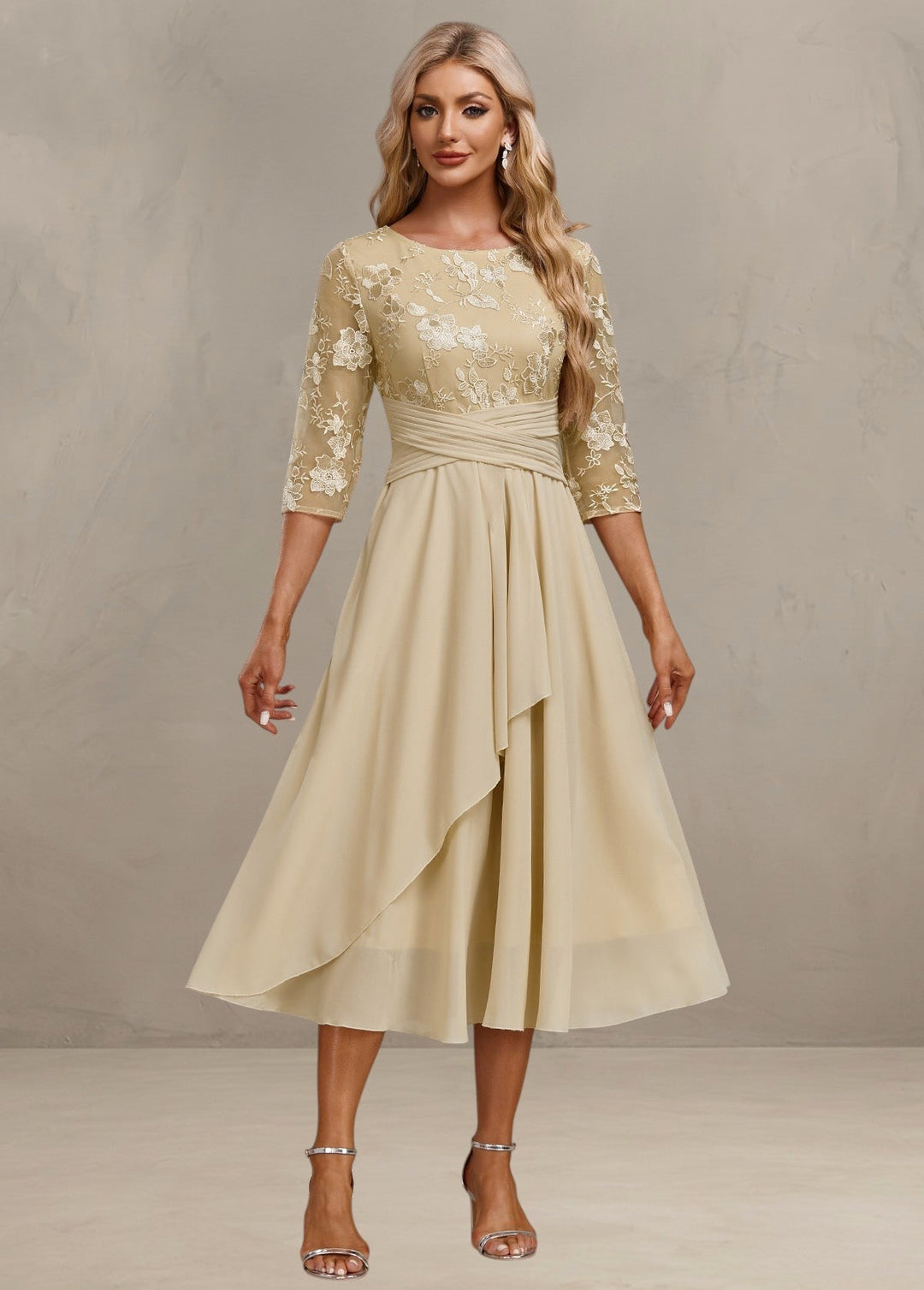ELIN | CHAMPAGNE DRESS WITH DELICATE EMBROIDERY