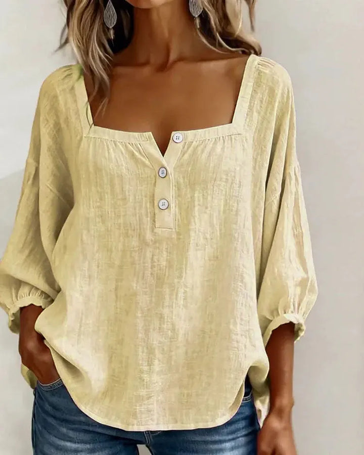 Colette | Square-Neck Linen Blouse with Puffy Sleeves