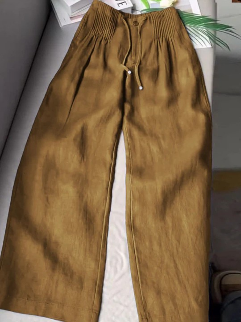 Camille | Wide-leg cotton and linen blend trousers