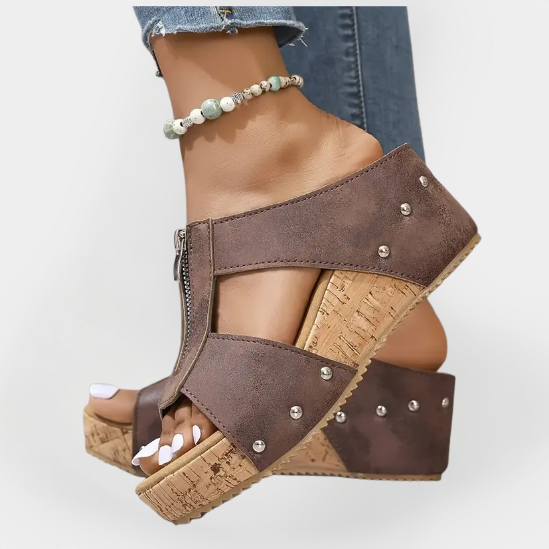 Mode Lumiére™ Comfortable Heeled Sandals with Zipper Closure