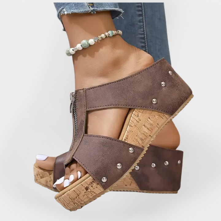 Mode Lumiére™ Comfortable Heeled Sandals with Zipper Closure