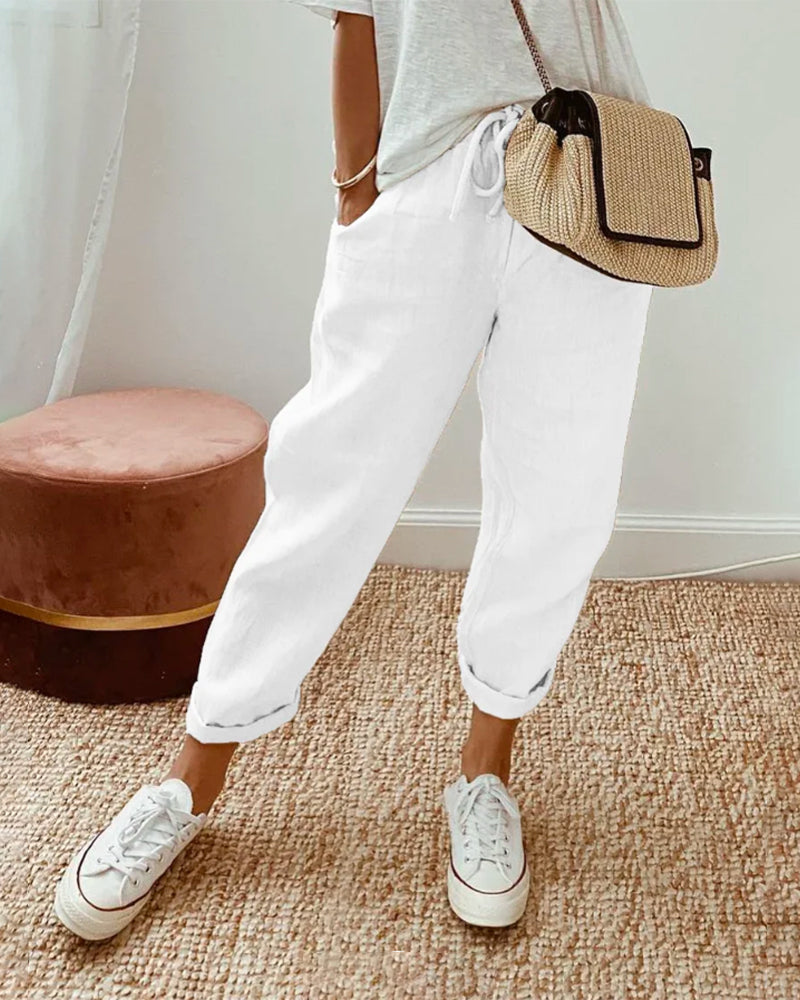 Lucie™ — Cotton and Linen Blend Flowy Trousers