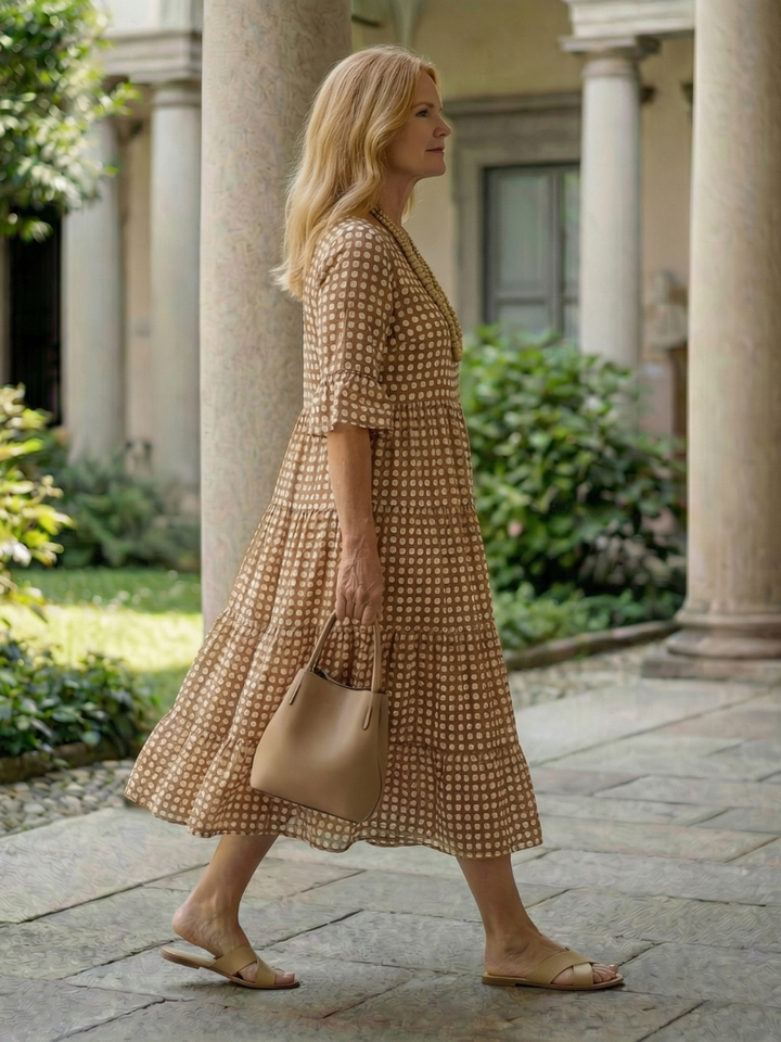 Arlo | Short Sleeve Polka Dot Ruffle Midi Dress