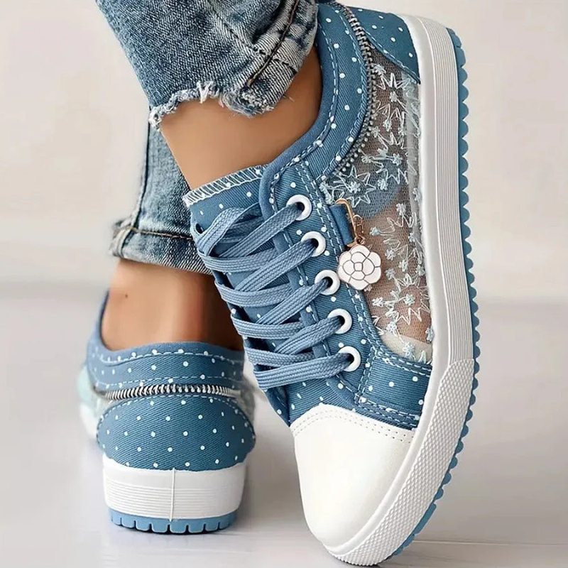 Caro | Floral Lace & Decorative Zipper Sneaker
