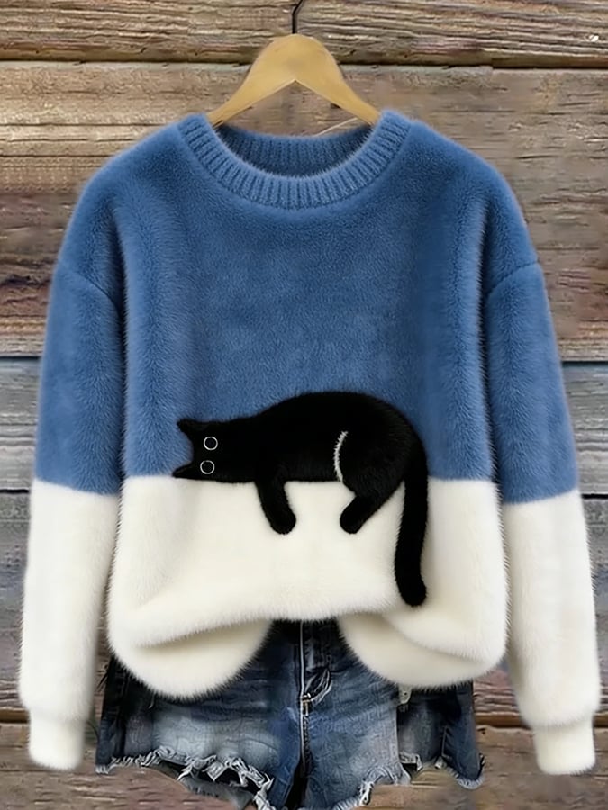 Luna Cat Print Oversized Sweater