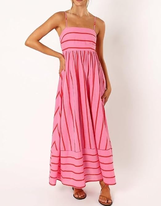 Elsie | Women's Striped Maxi Dress with Scooped Neck