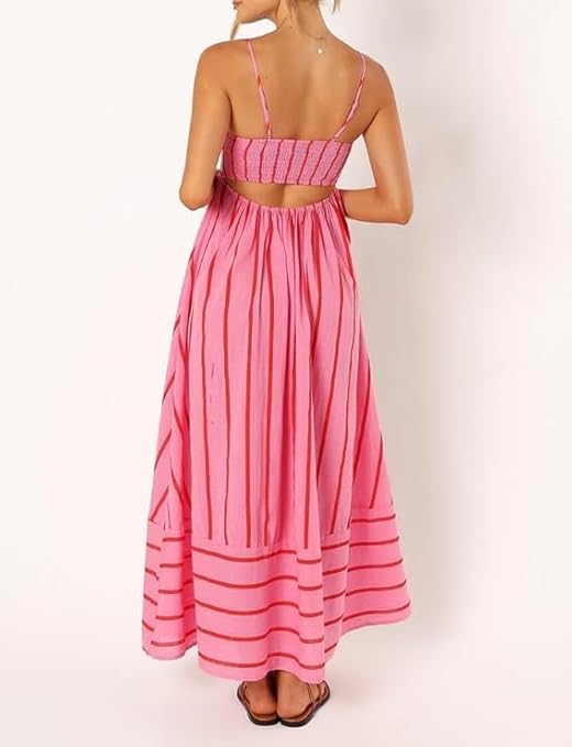 Elsie | Women's Striped Maxi Dress with Scooped Neck