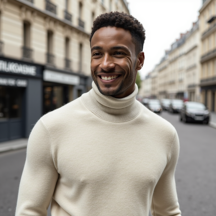Cashmere sweater with knit collar