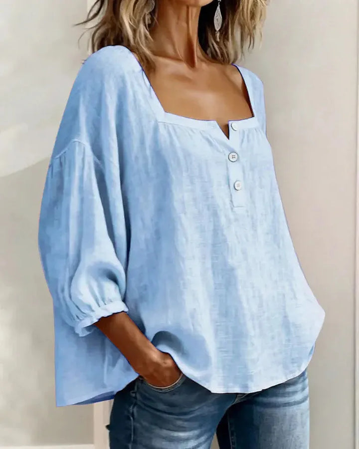 Colette | Square-Neck Linen Blouse with Puffy Sleeves