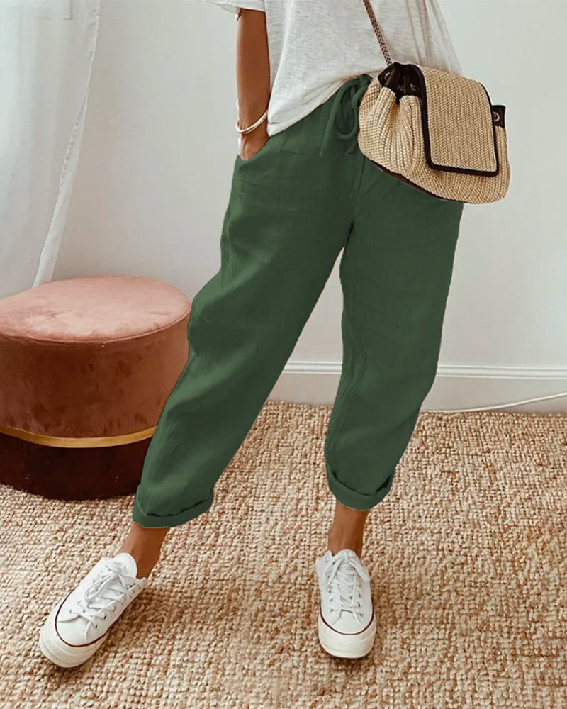 Lucie™ — Cotton and Linen Blend Flowy Trousers