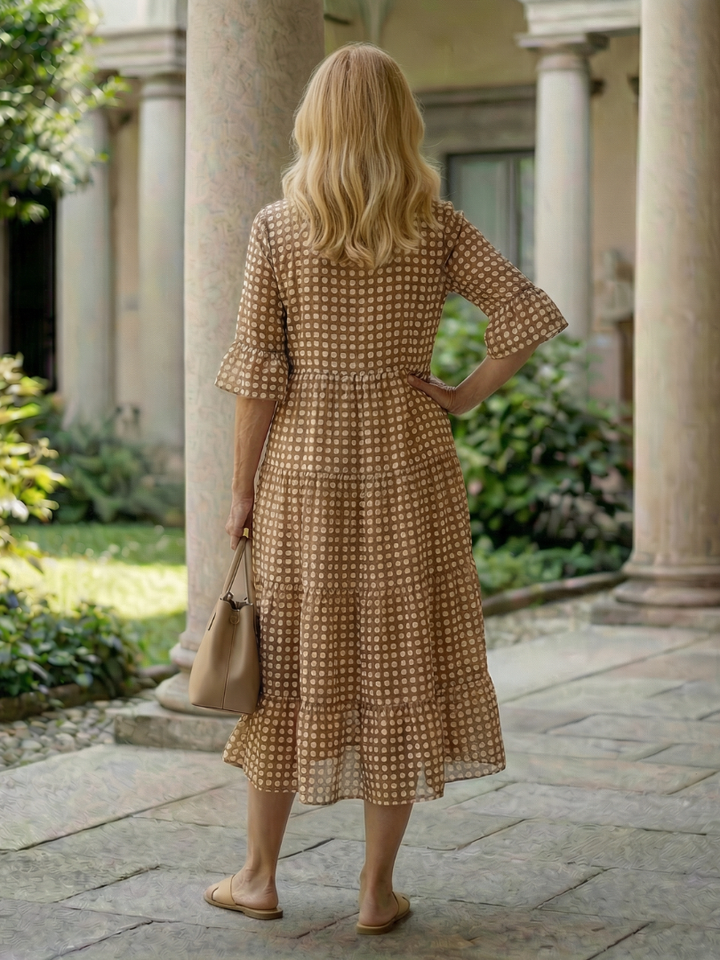 Arlo | Short Sleeve Polka Dot Ruffle Midi Dress