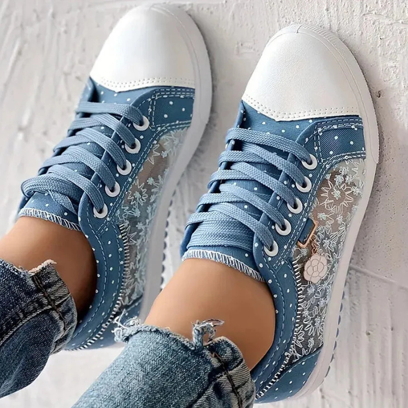 Caro | Floral Lace & Decorative Zipper Sneaker