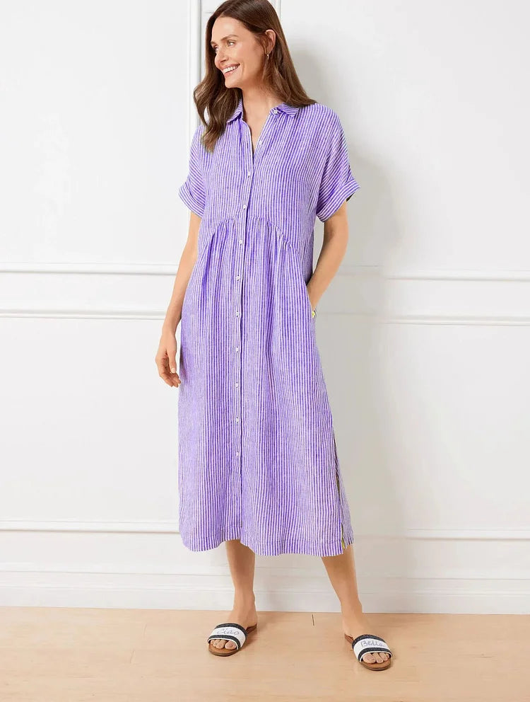 Wendy | Striped Linen Short-Sleeve Shirtdress