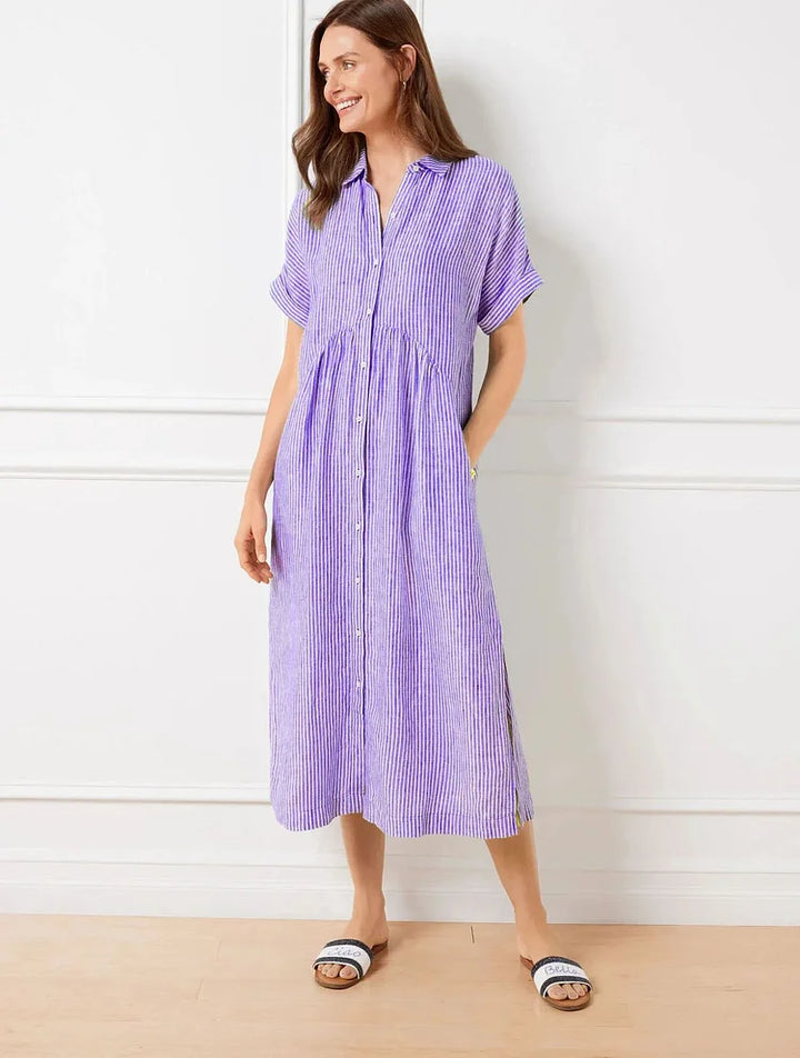 Wendy | Striped Linen Short-Sleeve Shirtdress