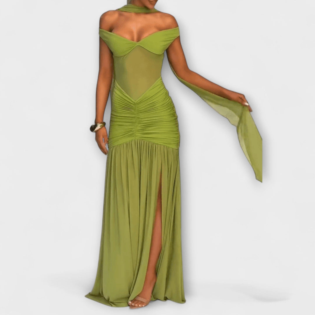 Nicole - Olive V-Neck Maxi Dress
