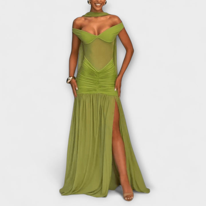 Nicole - Olive V-Neck Maxi Dress