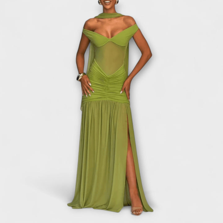 Nicole - Olive V-Neck Maxi Dress