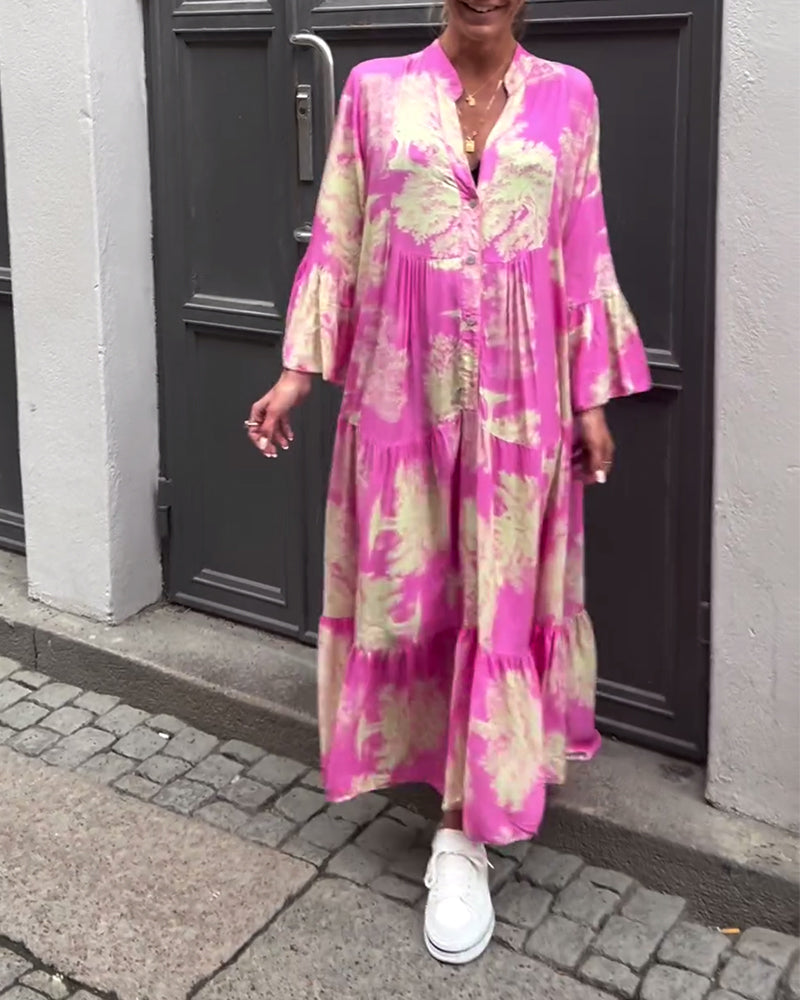 Giavanna | Printed Casual Flared Sleeve Maxi Dress