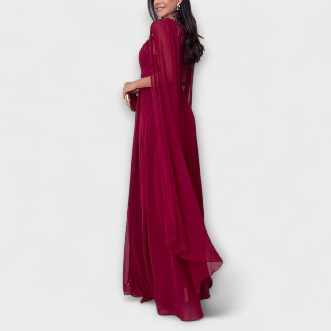 Mabel - Elegant Maxi Dresses with Cape and High Slit