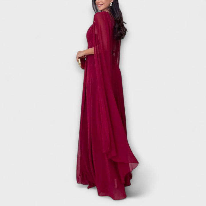 Mabel - Elegant Maxi Dresses with Cape and High Slit