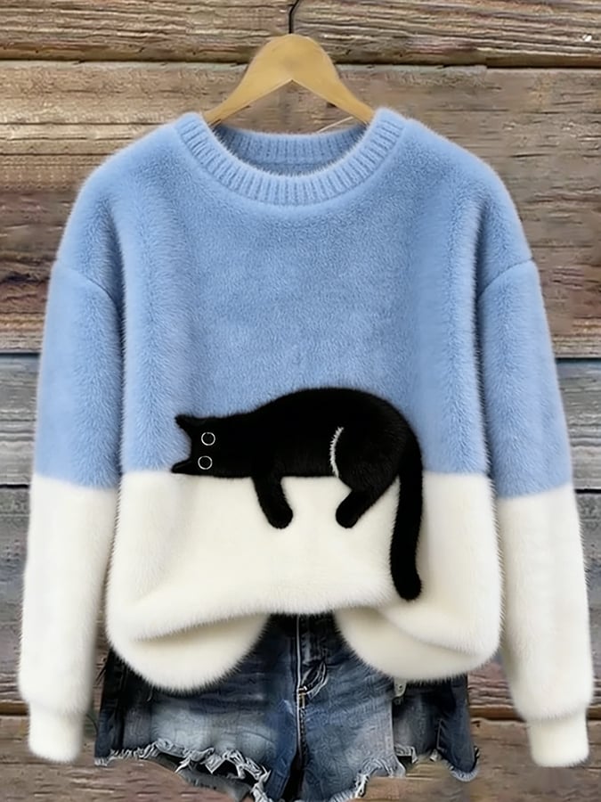 Luna Cat Print Oversized Sweater