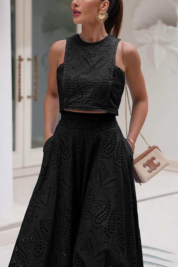 Larissa™ Set: Embroidered Top and High-Waisted Maxi Skirt