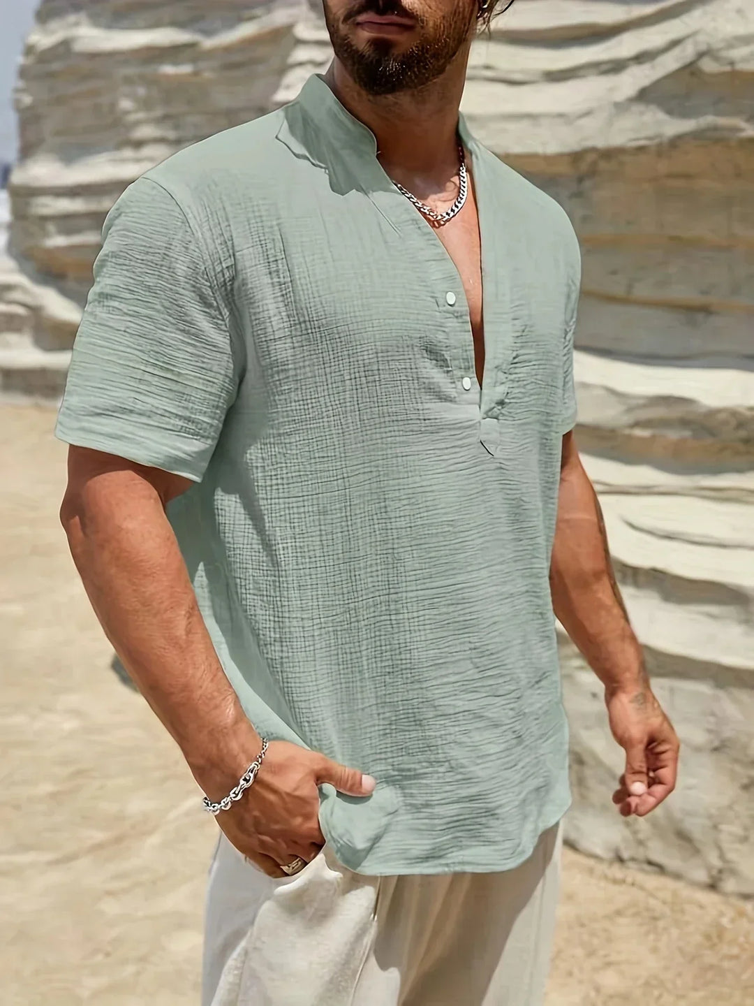 Lightweight Fashion | Elegant Stand-Up Collar Summer Shirt