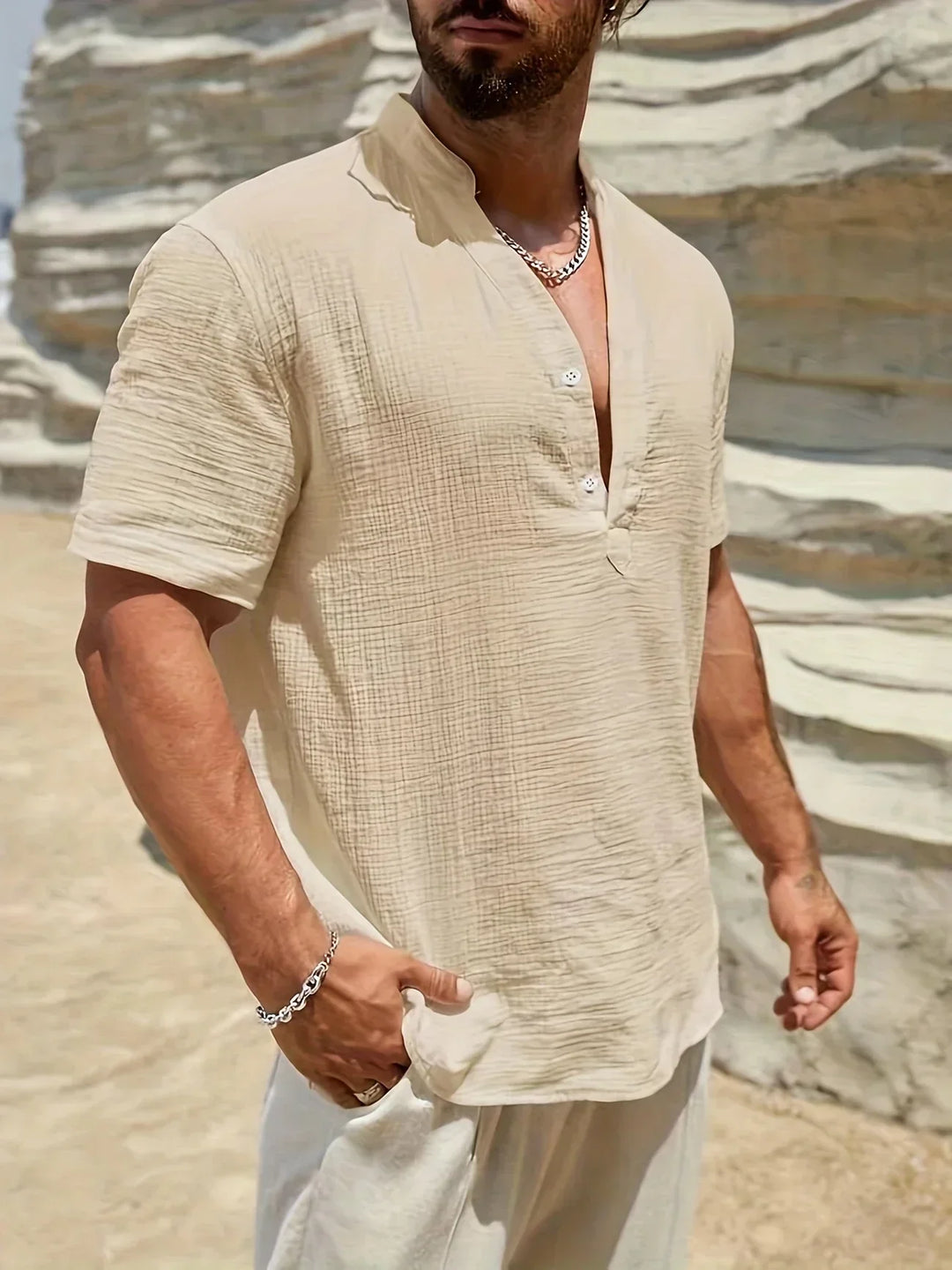 Lightweight Fashion | Elegant Stand-Up Collar Summer Shirt