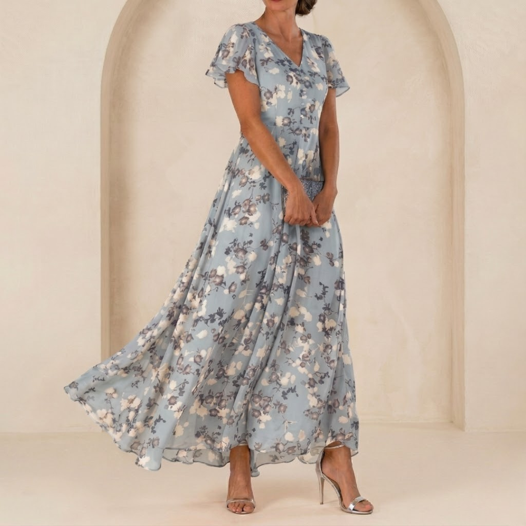 Léonie | Flowy Maxi Dress with Wrap Neck and Sheer Sleeves