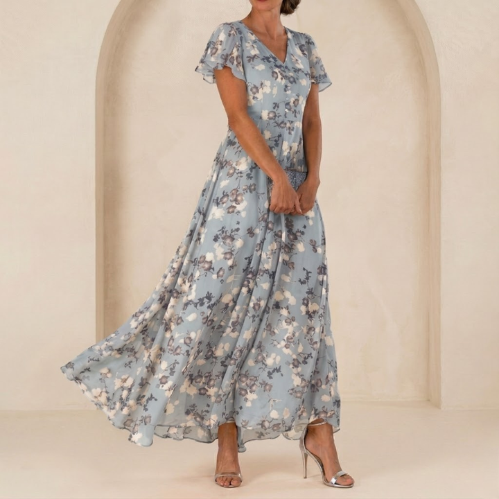 Léonie | Flowy Maxi Dress with Wrap Neck and Sheer Sleeves