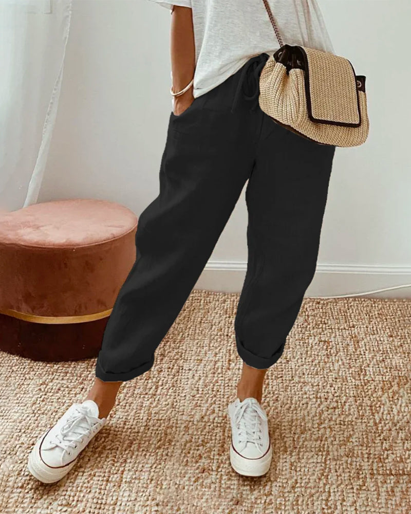 Lucie™ — Cotton and Linen Blend Flowy Trousers