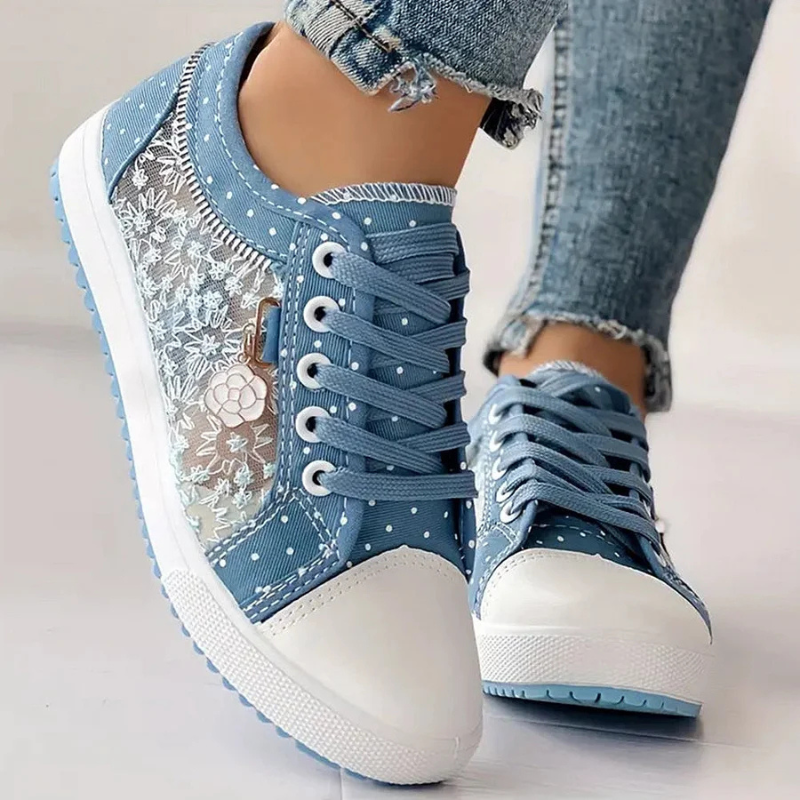 Caro | Floral Lace & Decorative Zipper Sneaker