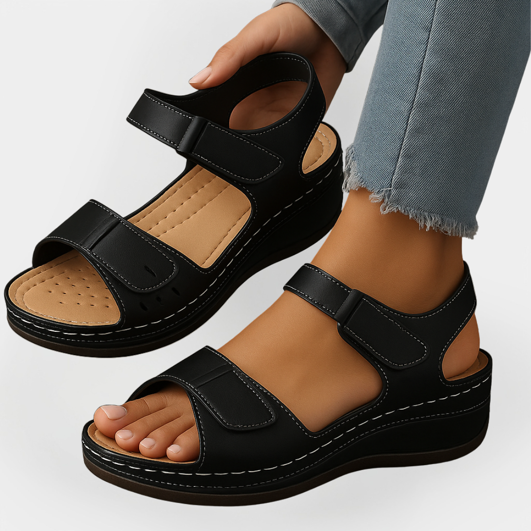 Mode Lumiére™ Leather Orthopedic Sandals with Heel