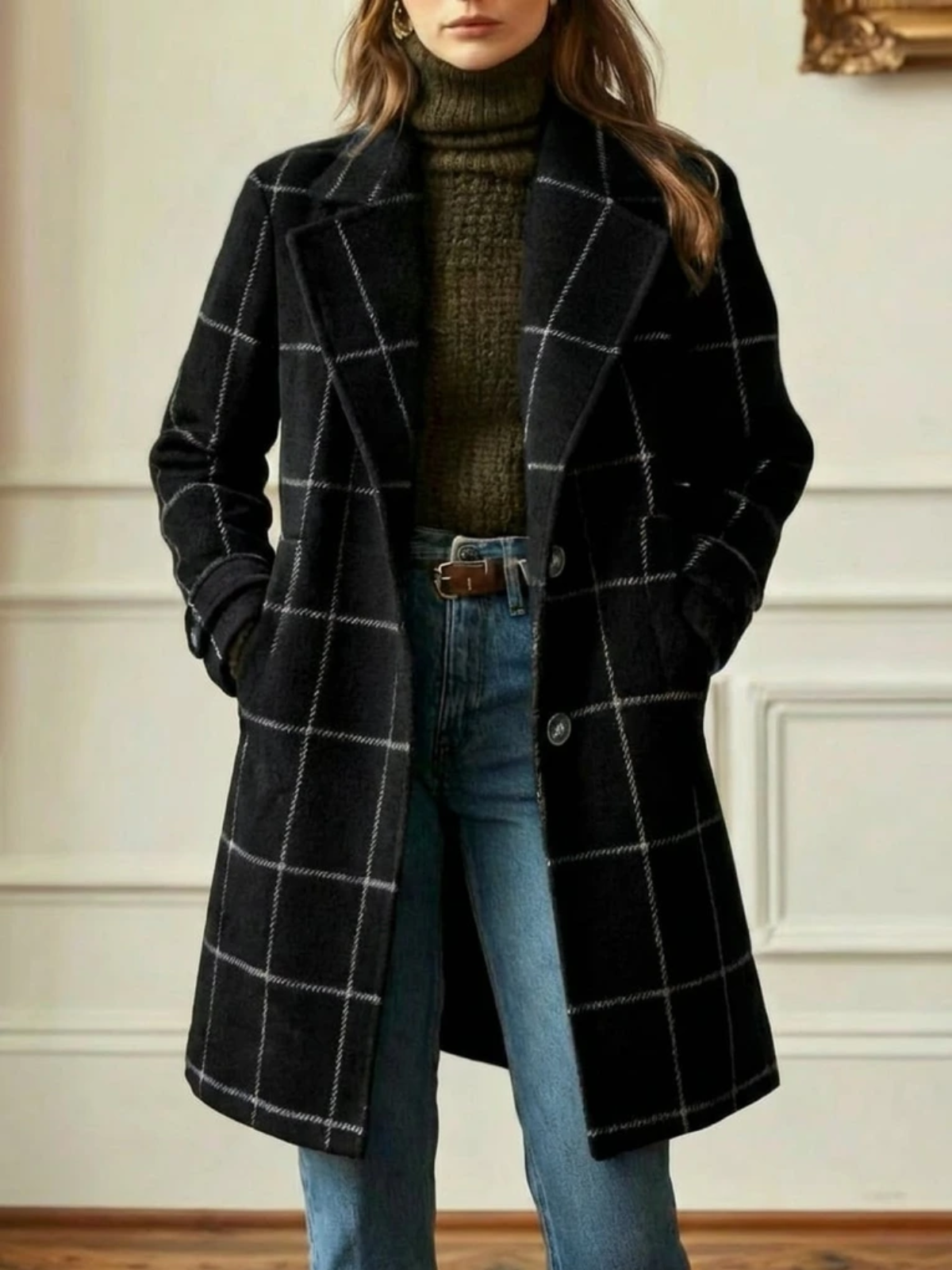 Elowen Timeless Plaid Wool Long Coat