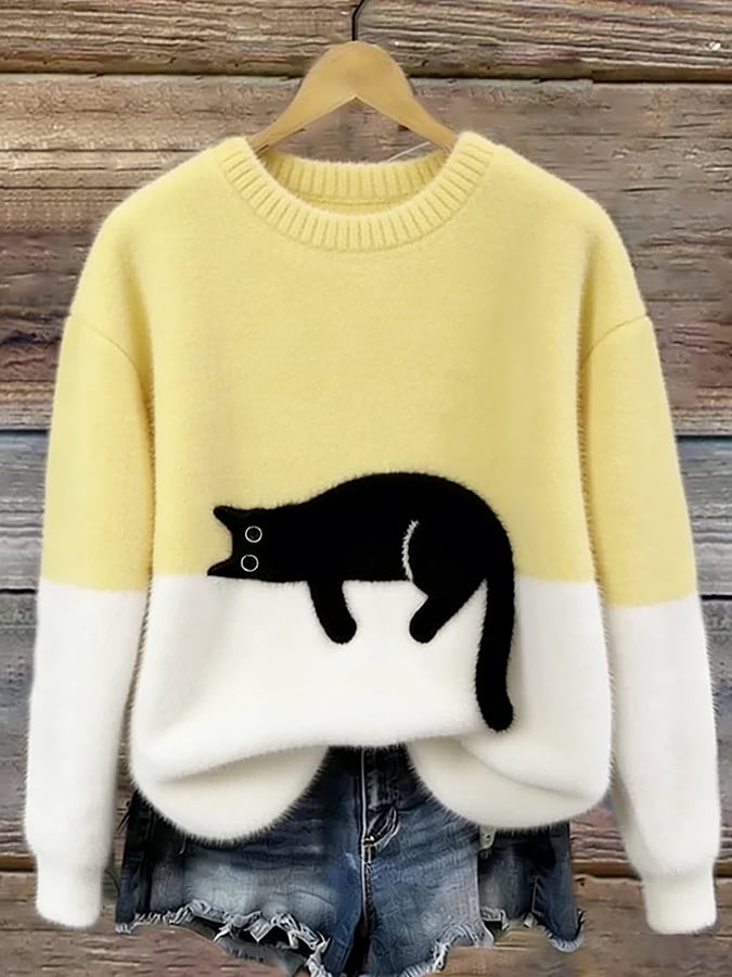 Luna Cat Print Oversized Sweater