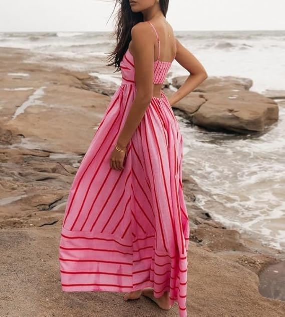 Elsie | Women's Striped Maxi Dress with Scooped Neck