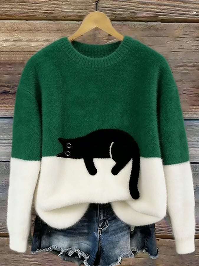Luna Cat Print Oversized Sweater