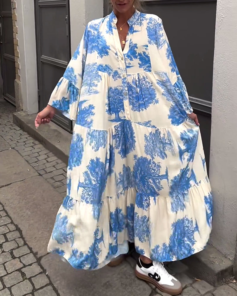 Giavanna | Printed Casual Flared Sleeve Maxi Dress