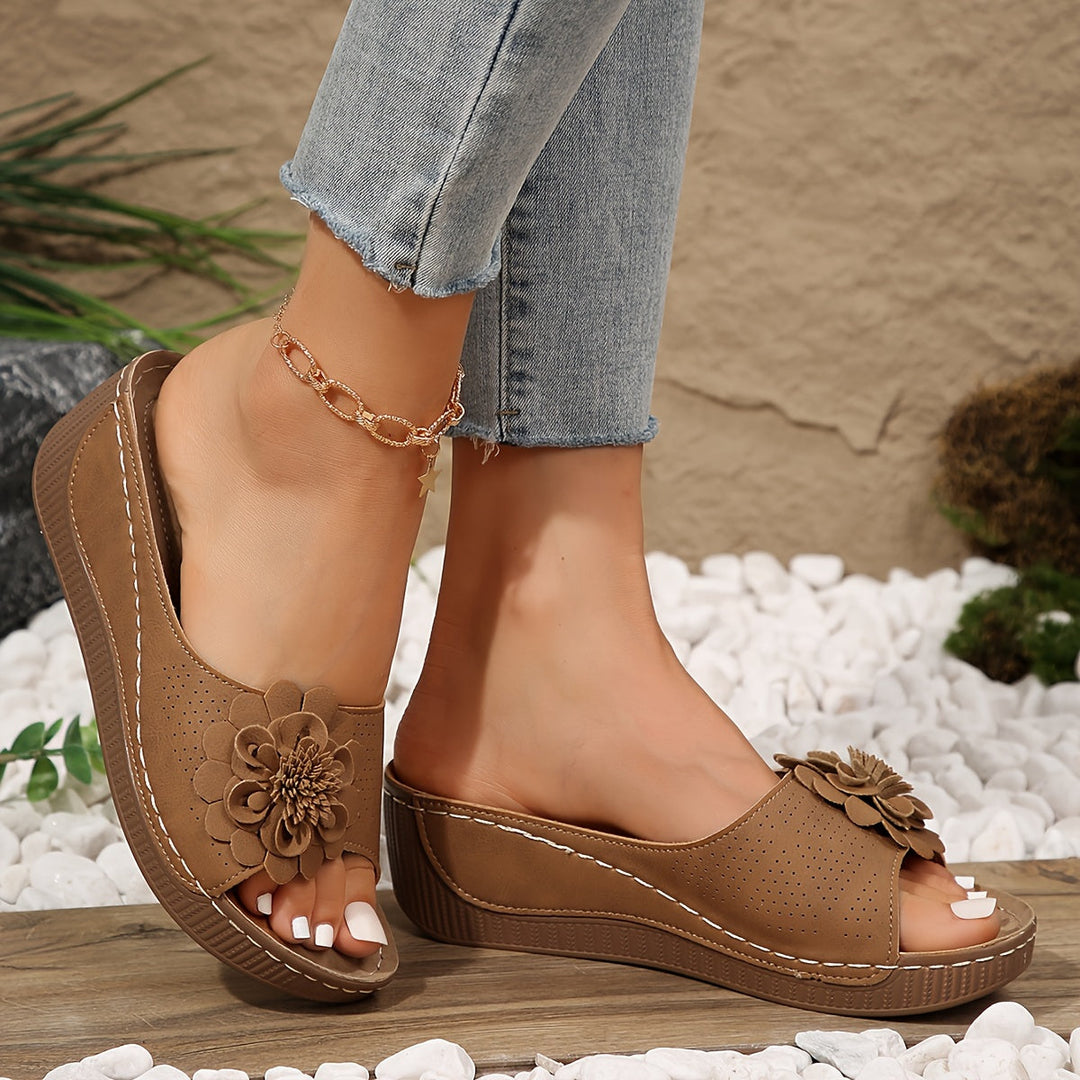 Liora | Comfortable Floral Wedge Mules