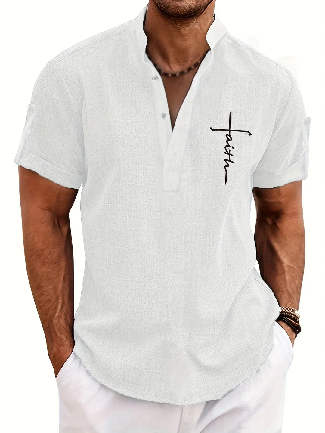 Light Mode | Stylish short-sleeve stand-collar shirt