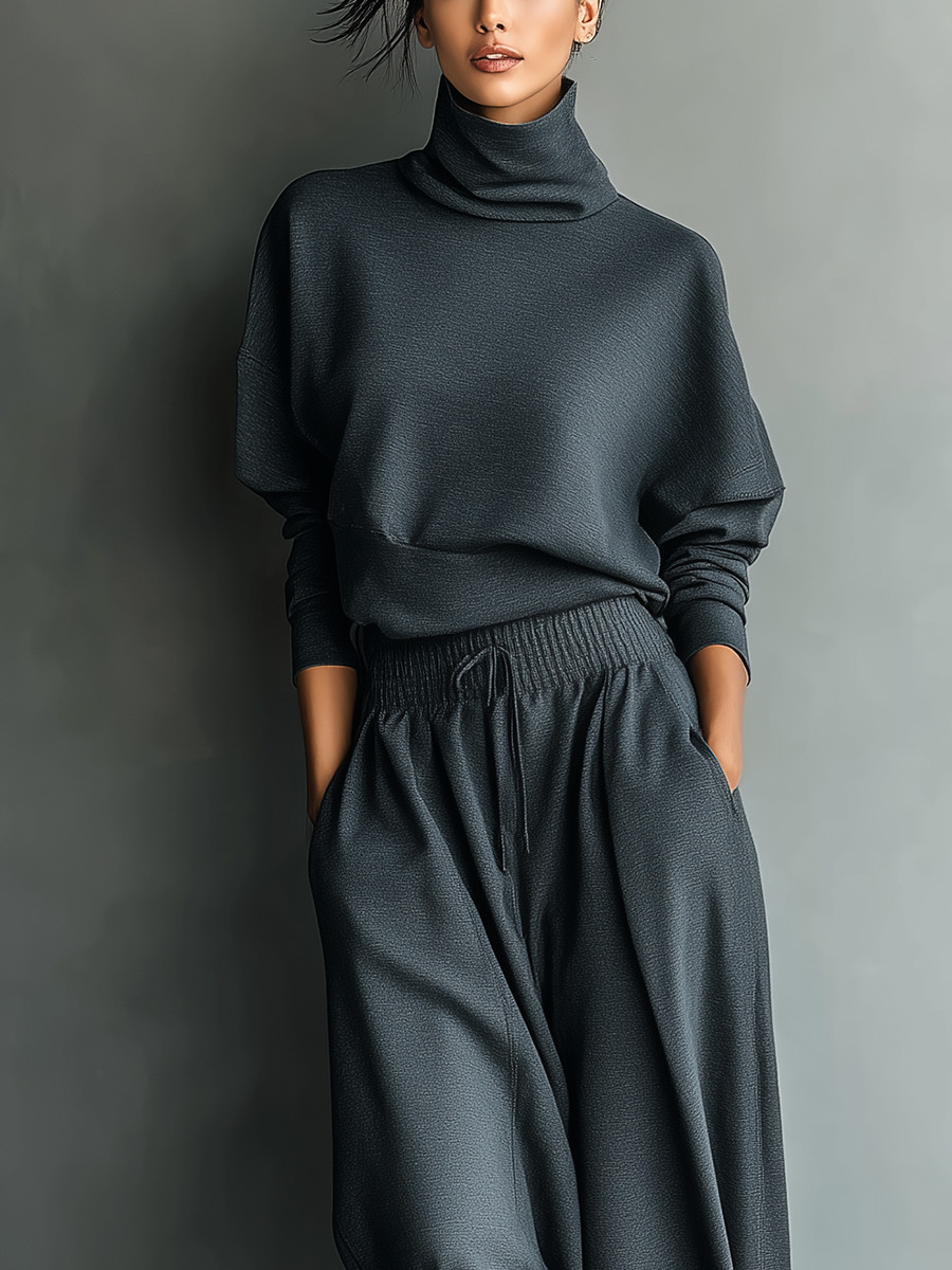 Emma | Knitted Roll Neck Wide Leg Trousers Set