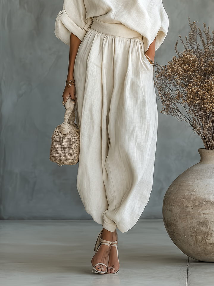 Ella | White Linen Off-the-Shoulder Set
