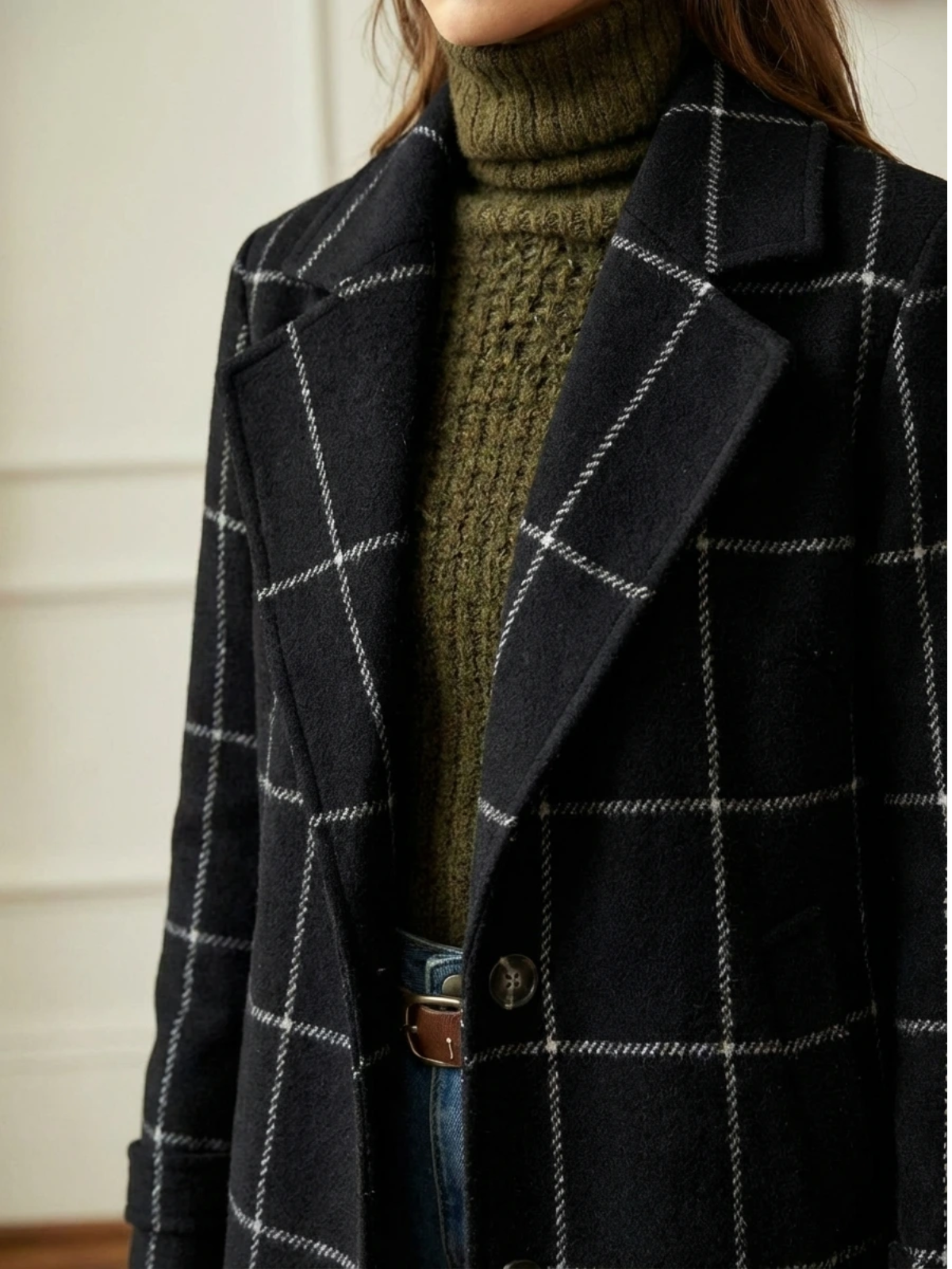 Elowen Timeless Plaid Wool Long Coat
