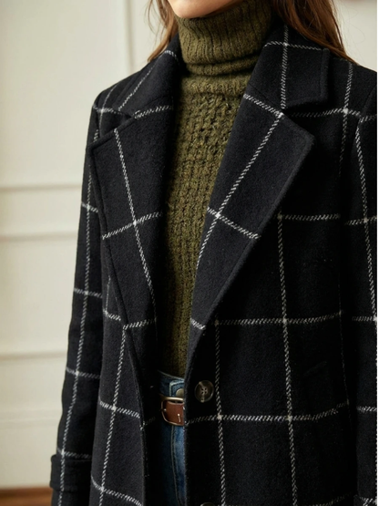 Elowen Timeless Plaid Wool Long Coat