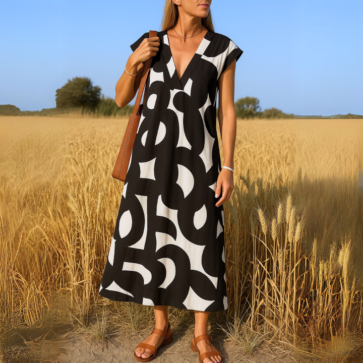 Tirzah | Flowy Geometric V-Neck Dress
