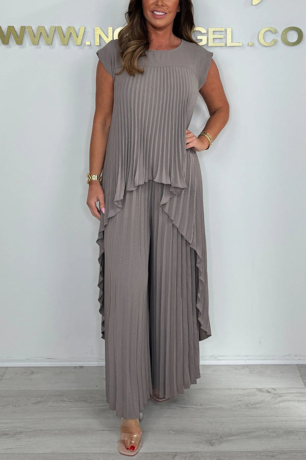 Sherry™ Pleated Midi Dress & Wide Leg Pant Set