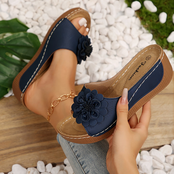 Liora | Comfortable Floral Wedge Mules
