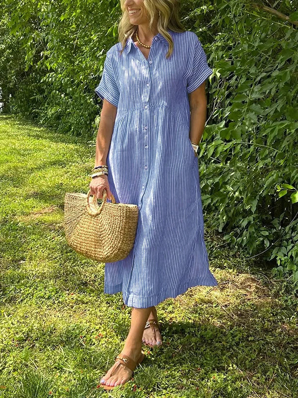 Wendy | Striped Linen Short-Sleeve Shirtdress