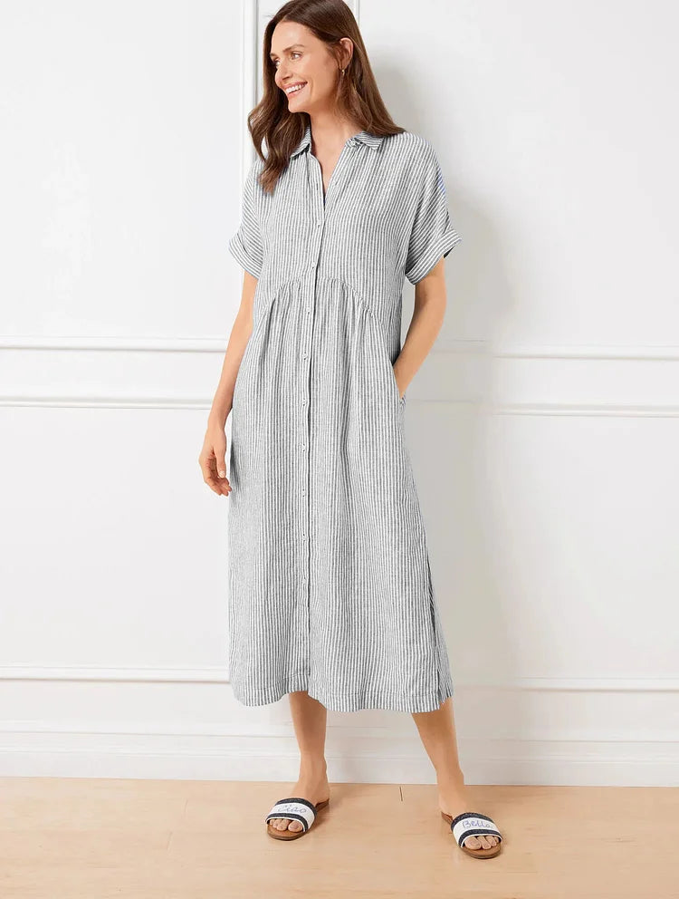 Wendy | Striped Linen Short-Sleeve Shirtdress