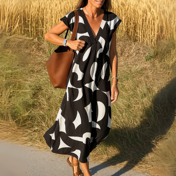 Tirzah | Flowy Geometric V-Neck Dress